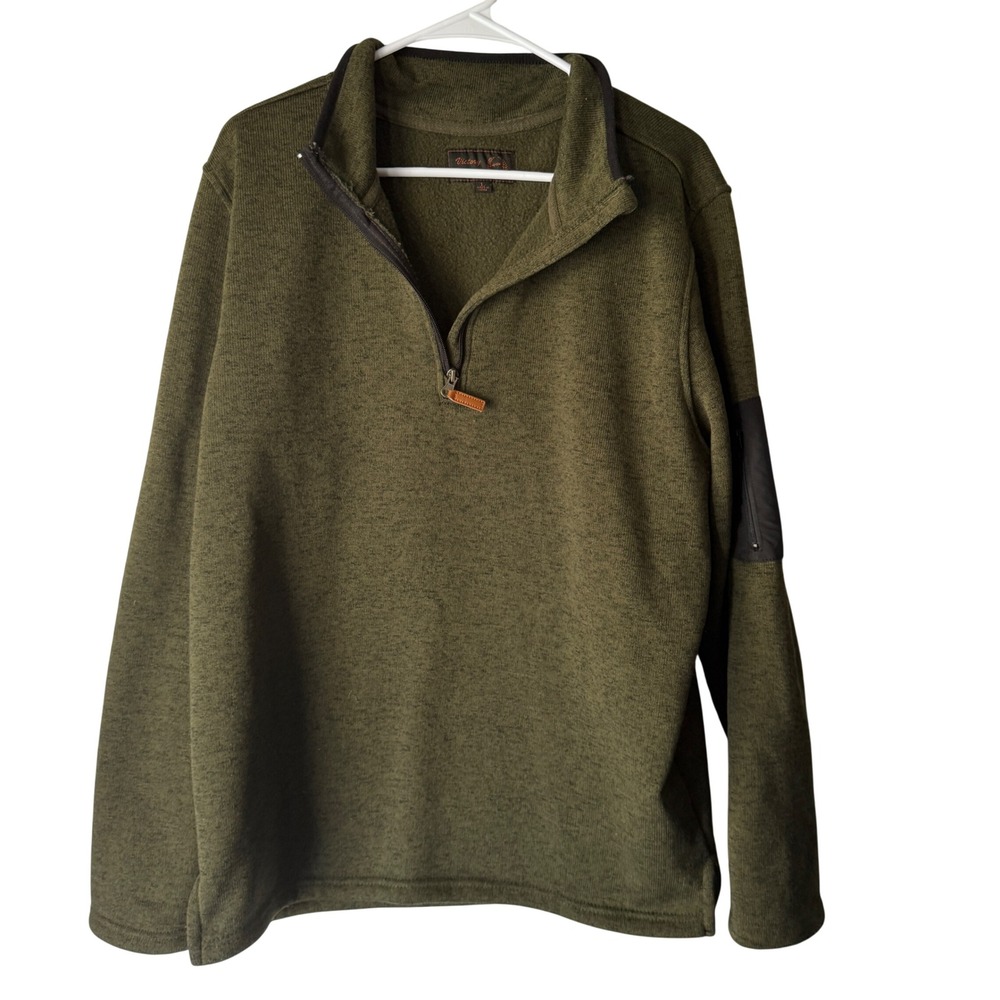 Victory Men's Green Heathered Quarter Zip Pullover Fleece Top Size Large Outdoor